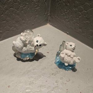 Set of 2 Polar Bear Figurines Polar Playmates Hamilton Collection